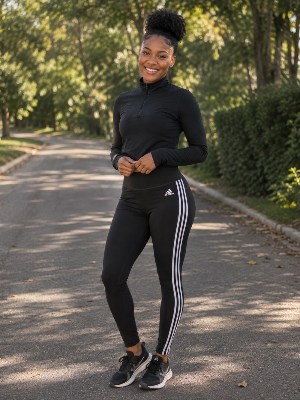 adidas AEROREADY Women's Black/White 3-Stripe Leggings Size S 25" Inseam